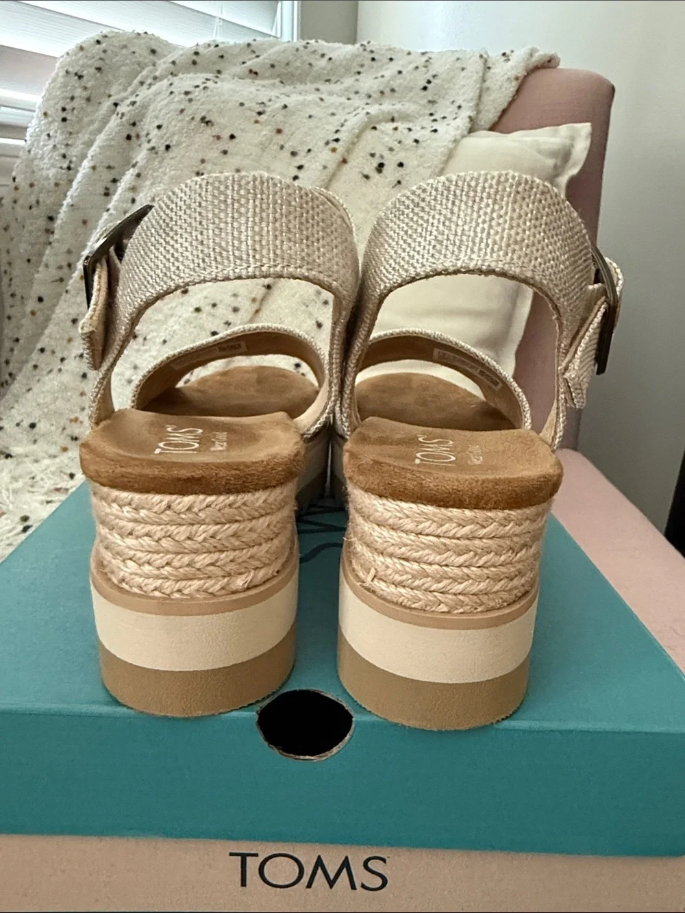 TOMS Natural Canvas Wedge Sandals - Picture 5 of 7